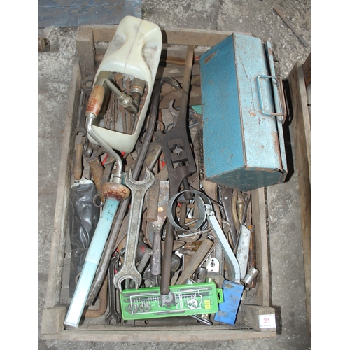 21 - SPRITTING BOX OF HAND TOOLS ETC.  + VAT