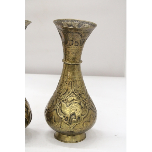 37 - A PAIR OF MIDDLE EASTERN BRASS VASES, HEIGHT 29CM