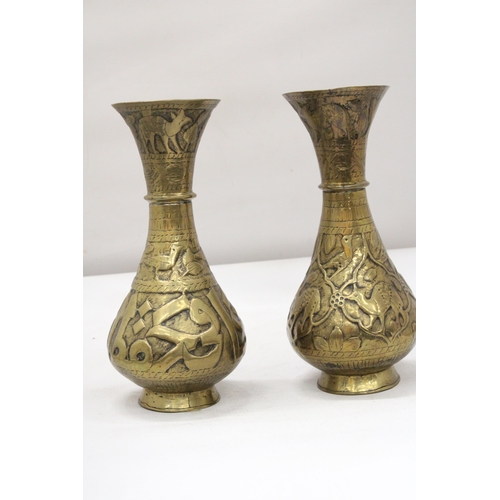 37 - A PAIR OF MIDDLE EASTERN BRASS VASES, HEIGHT 29CM