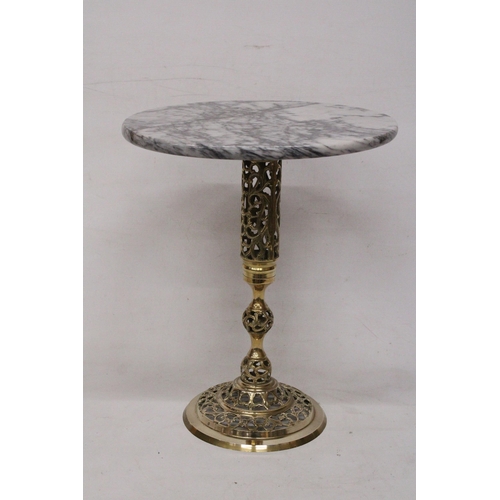 46 - A MARBLE TOP WITH BRASS STAND SIDE TABLE