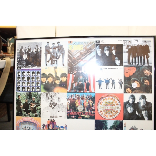 78 - A LARGE FRAMED POSTER OF THE BEATLES THROUGH THE YEARS - 83 X 54 CM