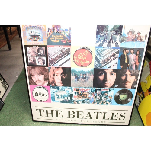 78 - A LARGE FRAMED POSTER OF THE BEATLES THROUGH THE YEARS - 83 X 54 CM