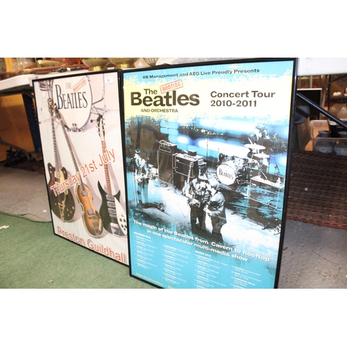 92 - TWO FRAMED OFFICIAL TOUR POSTERS - PRESTON GUILDHALL BOOTLEG BEATLES AND 2010 - 2011 THE BEATLES AND... 