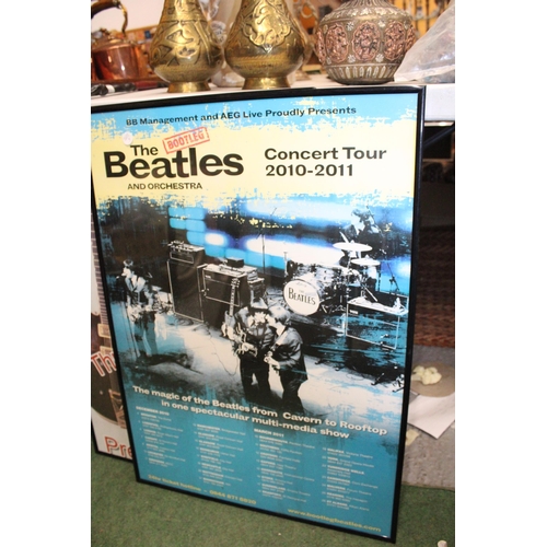 92 - TWO FRAMED OFFICIAL TOUR POSTERS - PRESTON GUILDHALL BOOTLEG BEATLES AND 2010 - 2011 THE BEATLES AND... 