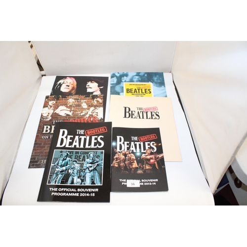 96 - SIX OFFICIAL SOUVENIR PROGRAMMES THE BOOTLEG BEATLES TO INCLUDE 2005-6, 2013-14, 2014-2015, ETC.,