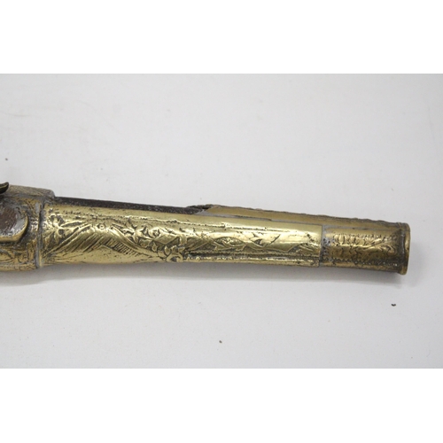 170 - A HEAVY BRASS ORNAMENTAL FLINTLOCK PISTOL