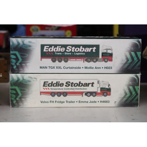 282 - TWO EDDIE STOBART LORRIES TO INCLUDE A MAN CURTAINSIDE AND A VOLVO FRIDGE TRAILER - BOTH AS NEW IN B... 