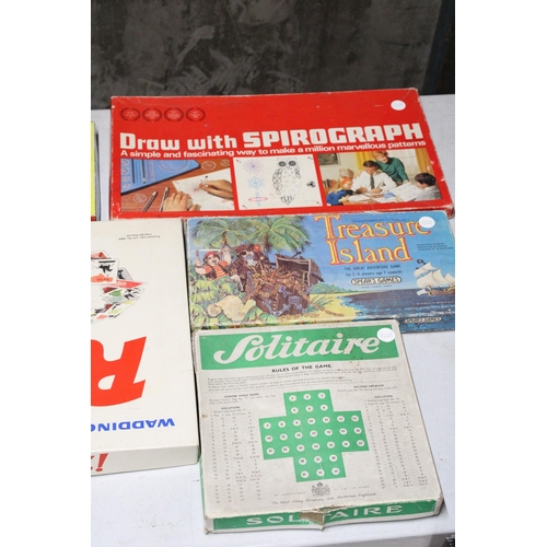 370 - EIGHT COMPLETE VINTAGE BOARD GAMES TO INCLUDE RISK, SPIROGRAPH, ETC