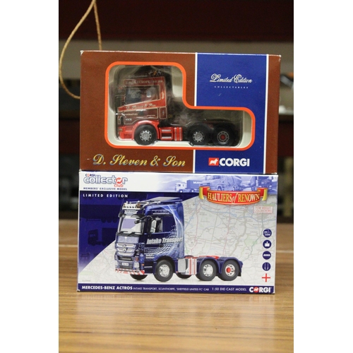 378 - TWO CORGI TRUCKS TO INCLUDE, A LIMITED EDITION MERCEDES BENZ AACTROS AND A LIMITED EDITION D. STEVEN... 