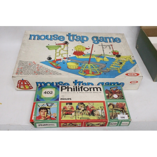 596 - A VINTAGE MOUSETRAP GAME AND PHILIFORM BUILDING KIT