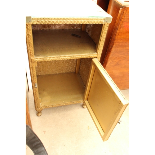 2637 - A LLOYD LOOM STYLE BEDSIDE LOCKER WITH GLASS TOP