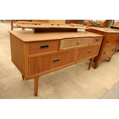 2639 - A RETRO TEAK EFFECT LEBUS DRESSING TABLE ENCLOSING FIVE DRAWERS, 50