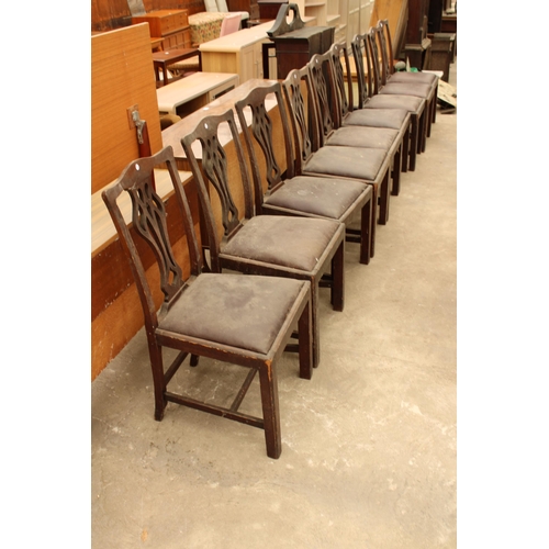 2704 - A SET OF NINE CHIPPENDALE STYLE MAHOGANY DINING CHAIRS WITH PIERCED SPLAT BACKS