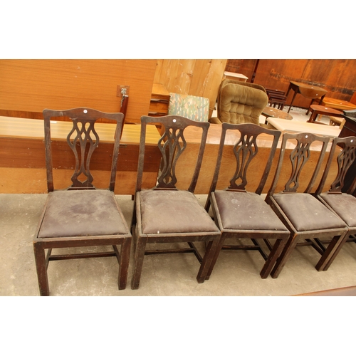 2704 - A SET OF NINE CHIPPENDALE STYLE MAHOGANY DINING CHAIRS WITH PIERCED SPLAT BACKS