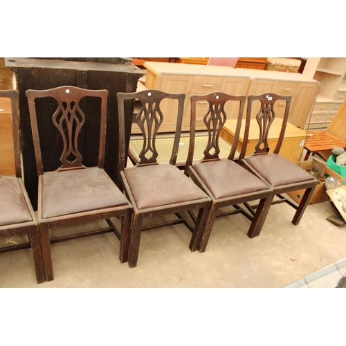 2704 - A SET OF NINE CHIPPENDALE STYLE MAHOGANY DINING CHAIRS WITH PIERCED SPLAT BACKS