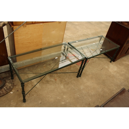 2706 - A PAIR OF GLASS TOP COFFEE TABLES ON METALWARE FRAMES, 40