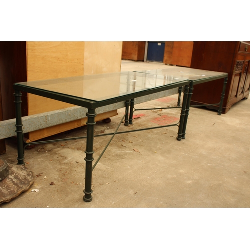 2706 - A PAIR OF GLASS TOP COFFEE TABLES ON METALWARE FRAMES, 40