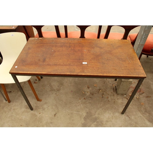 2726 - A TEAK WORK TABLE ON METAL FRAME, 47