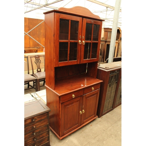 2770 - A PAINTED PINE DRESSER WITH GLAZED UPPER PORTION, 35