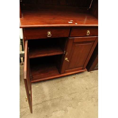 2770 - A PAINTED PINE DRESSER WITH GLAZED UPPER PORTION, 35