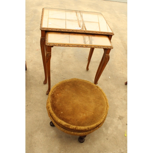 2777 - A NEST OF TWO TABLES AND A CABRIOLE LEG SMALL STOOL