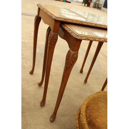 2777 - A NEST OF TWO TABLES AND A CABRIOLE LEG SMALL STOOL