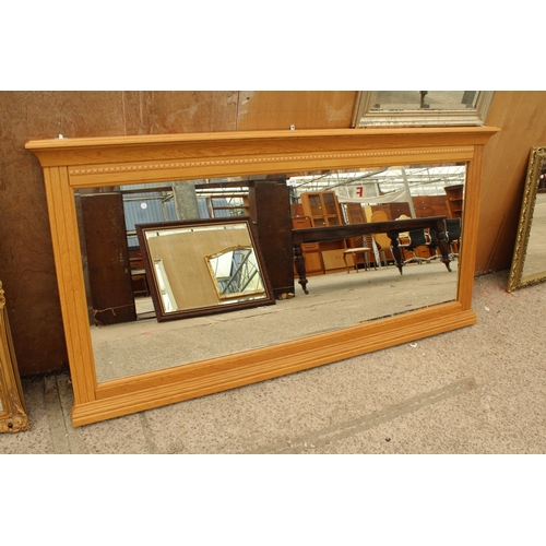 2819 - A VICTORIAN STYLE OAK FRAMED BEVEL EDGE OVERMANTEL MIRROR, 79