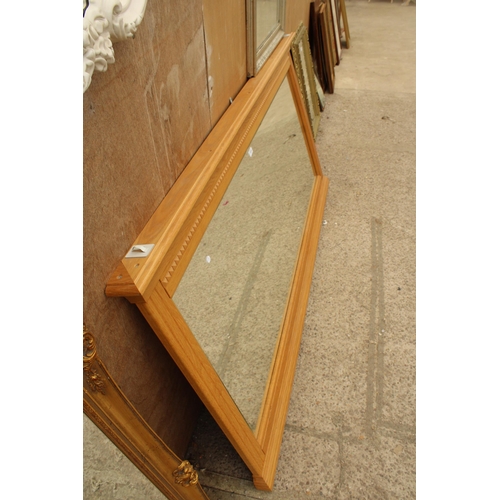 2819 - A VICTORIAN STYLE OAK FRAMED BEVEL EDGE OVERMANTEL MIRROR, 79