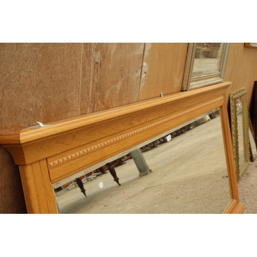 2819 - A VICTORIAN STYLE OAK FRAMED BEVEL EDGE OVERMANTEL MIRROR, 79