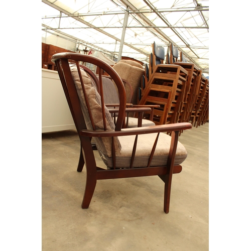 2864 - A PAIR OF PARKER KNOLL STYLE WINGED FIRESIDE CHAIRS