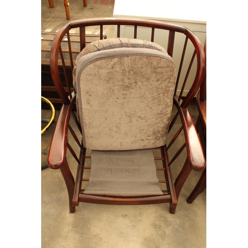 2864 - A PAIR OF PARKER KNOLL STYLE WINGED FIRESIDE CHAIRS