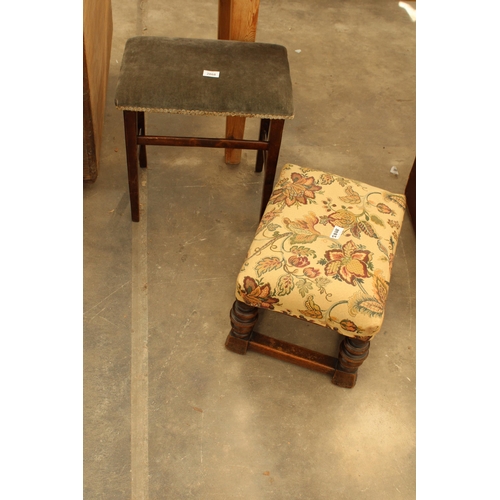 2868 - A SMALL OAK FRAMED STOOL AND LATER BEECH STOOL