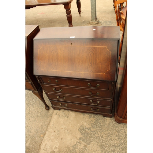 2922 - A MODERN MAHOGANY AND INLAID BUREAU, 30