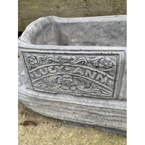 34 - ONE BARGE SHAPED CONCRETE GARDEN ORNAMENTAL PLANTER 'LUCY-ANN' APPROX 80CM IN LENGTH PLUS VAT