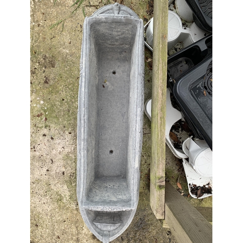 34 - ONE BARGE SHAPED CONCRETE GARDEN ORNAMENTAL PLANTER 'LUCY-ANN' APPROX 80CM IN LENGTH PLUS VAT