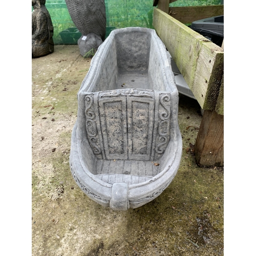 34 - ONE BARGE SHAPED CONCRETE GARDEN ORNAMENTAL PLANTER 'LUCY-ANN' APPROX 80CM IN LENGTH PLUS VAT