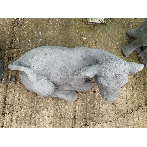 37 - ONE SITTING CALF CONCRETE GARDEN ORNAMENT APPROX 50CM IN LENGTH AND 28CM IN HEIGHT PLUS VAT