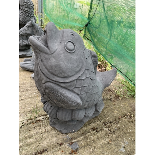 38 - ONE CARP CONCRETE GARDEN ORNAMENT APPROX 38CM IN HEIGHT PLUS VAT