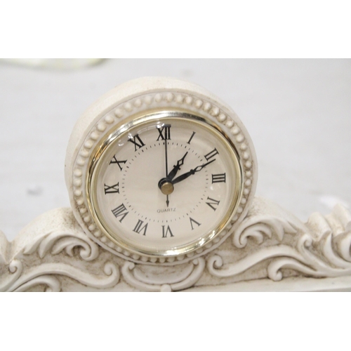 212 - A ROMAN/GREEK STYLE QUARTZ MANTLE CLOCK TOGETHER WITH A TRINKET BOX