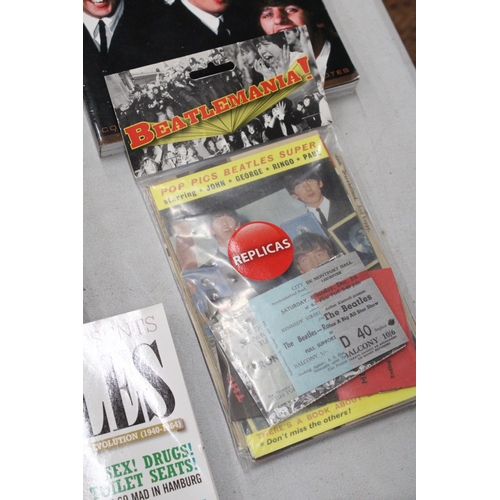 149 - A QUANTITY OF BEATLES ITEMS TO INCLUDE A REPLICA MEMORABILIA PACK, THE BEATLES THE MUSIC AND THE MYT... 