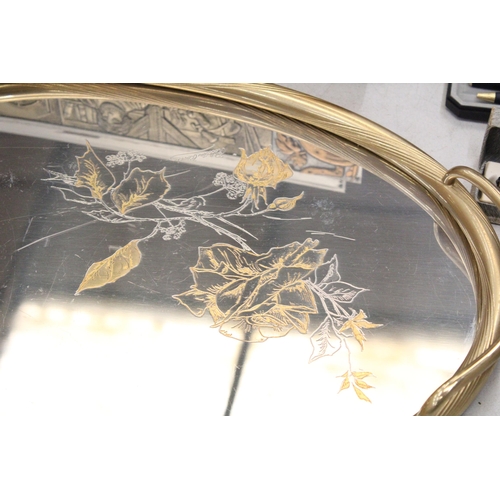 240 - A HIGHLY POLISHED ITALIAN BRASS TRAY WITH ETCHED FLORAL PATTERN, 49CM X 34CM