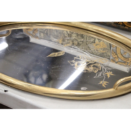 240 - A HIGHLY POLISHED ITALIAN BRASS TRAY WITH ETCHED FLORAL PATTERN, 49CM X 34CM