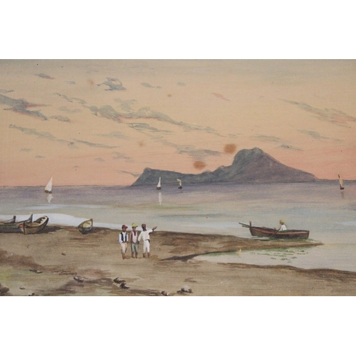 244 - A 19TH CENTURY, COASTAL SCENE WATERCOLOUR, SIGNED B LEIGH, 39CM X 30CM