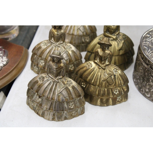 250 - FIVE VINTAGE BRASS CRINOLINE LADY BELLS