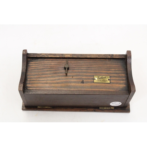 262 - A VINTAGE OAK TALLENT OLD BOND STREET MUSIC/ JEWELLERY BOX