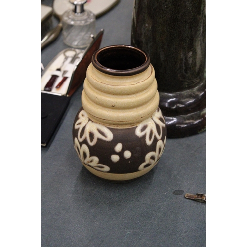 271 - THREE PIECES OF STUDIO POTTERY TO INCLUDE A LARGE AND SMALLER WEST GERMAN VASE