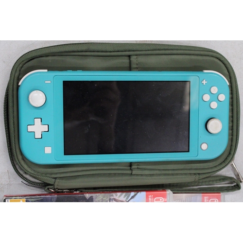 310 - A NINTENDO SWITH LITE (NO CHARGER), CASE AND TWO GAMES, ARK SURVIVAL EVOLVED AND TRIAL RISING