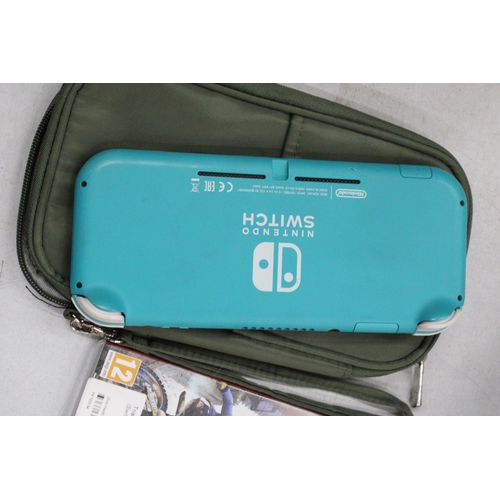 310 - A NINTENDO SWITH LITE (NO CHARGER), CASE AND TWO GAMES, ARK SURVIVAL EVOLVED AND TRIAL RISING