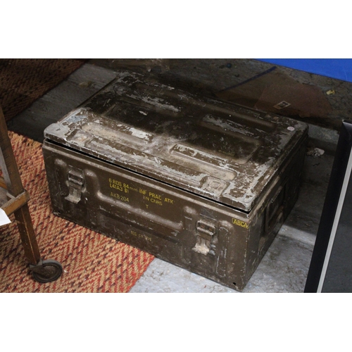 322 - A VERY LARGE ALUMINIUM CHEST, WIDTH 60CM, HEIGHT 29CM, DEPTH 39CM