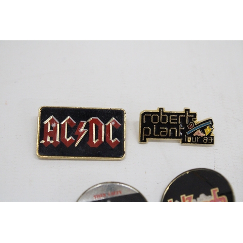 105 - SIX VINTAGE METAL AC/DC, ZEPPELIN, MOTORHEAD AND THIN LIZZY BADGES